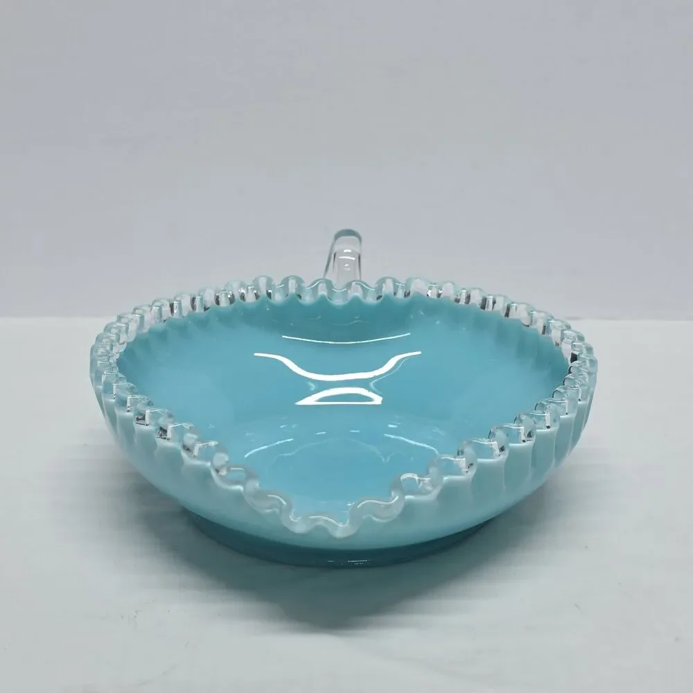 Vtg Fenton Silver Crest Turquoise Blue Teal Glass Heart Shape Candy Dish 8